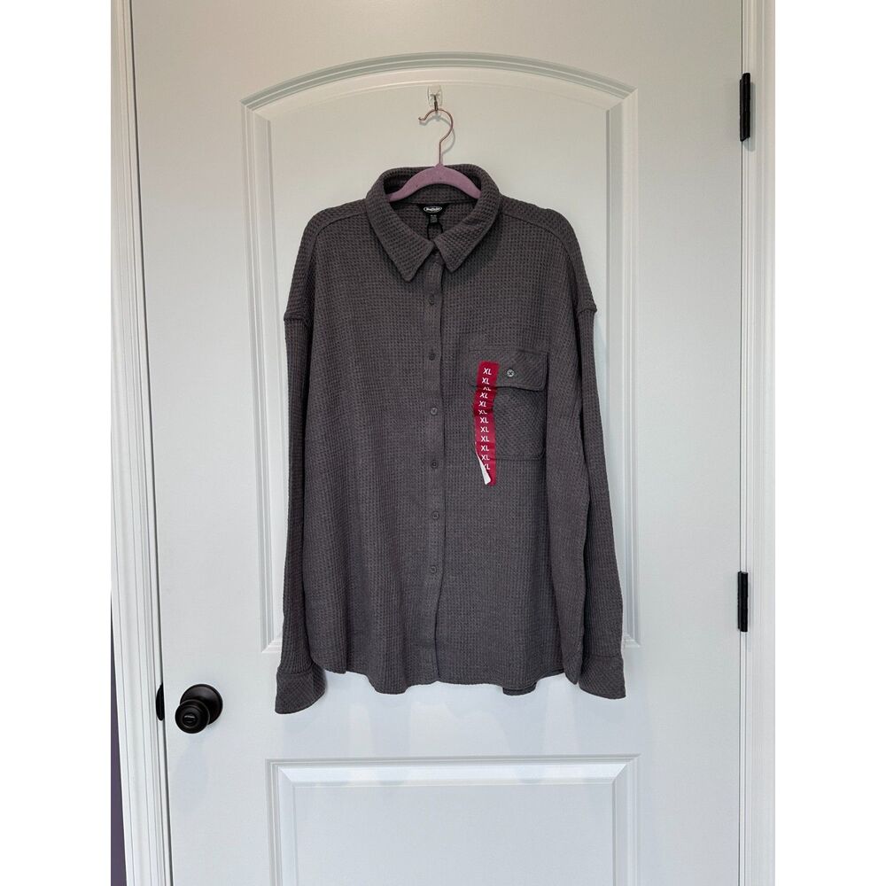 NWT Buffalo Jeans Waffle Button Up Shirt Heather Rock Gray Size XL